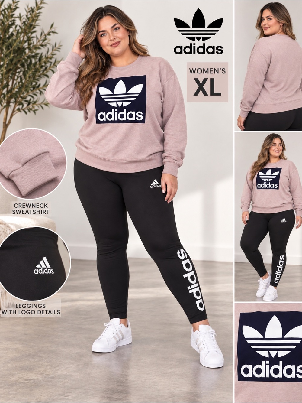 adidas lavender XL Crewneck Sweatshirt with Black Logo Leggings